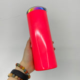 China warehouse_ 25 pack 20oz stainless steel Neon colored rainbow underneath straight tumblers with colored pp lids_Gabby