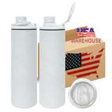 China warehouse-25pack blank sublimation 20oz straight sports water bottle with 2 lids-Gabby