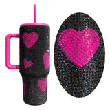 RTS USA warehouse 20 pack Hot pink black 40oz sweet heart print diamond bling rhinestone tumblers with lids and straws_Gabby