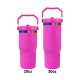 25 pack mirror rainbow plating Children's 20oz water bottle with portable handle and flip top straw for laser engraving