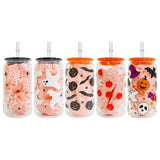 USAa warehouse 50 pack 16oz Halloween designs  3D touch UV printing beer glass can with plastic lid and clear PP straw-Gabby