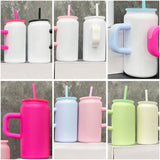 USA warehouse RTS _16oz blank sublimation kids macaron stainless steel can mug tumblers  with handle for laser engraving