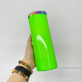 China warehouse_ 25 pack 20oz stainless steel Neon colored rainbow underneath straight tumblers with colored pp lids_Gabby