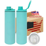 China warehouse-25pack blank sublimation 20oz straight sports water bottle with 2 lids-Gabby