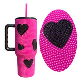 RTS USA warehouse 20 pack Hot pink black 40oz sweet heart print diamond bling rhinestone tumblers with lids and straws_Gabby