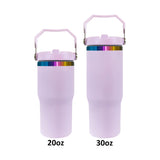 25 pack mirror rainbow plating Children's 20oz water bottle with portable handle and flip top straw for laser engraving