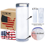 USA warehouse RTS-25 pack 20oz White sublimation blanks DIY glitter snow globe 304 stainless steel straight storyboard-Gabby