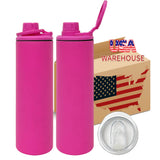 China warehouse-25pack blank sublimation 20oz straight sports water bottle with 2 lids-Gabby