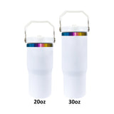 25 pack mirror rainbow plating Children's 20oz water bottle with portable handle and flip top straw for laser engraving