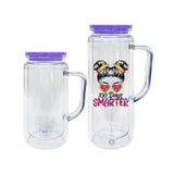 25 pack-12oz 16oz snow globe double walled plastic cups with handle with PP lids-Holly