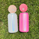 RTS USA warehouse _15oz 16oz bling lid Holographic Shimmer White glitter blank sublimation  glass can with bling rhinestone bamboo lid_Gabby