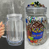 USA warehouse RTS_25 pack USA warehouse double walled blank clear snow globe glitter 20oz plastic can mason jar acrylic mugs with handle _ Gabby