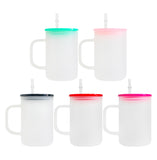 YIPAI USA warehouse RTS_17oz single walled frosted glass mugs with handle and PP lids_Gabby