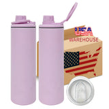China warehouse-25pack blank sublimation 20oz straight sports water bottle with 2 lids-Gabby