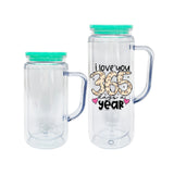 25 pack-12oz 16oz snow globe double walled plastic cups with handle with PP lids-Holly