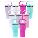 25 pack mirror rainbow plating Children's 20oz water bottle with portable handle and flip top straw for laser engraving