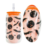 USAa warehouse 50 pack 16oz Halloween designs  3D touch UV printing beer glass can with plastic lid and clear PP straw-Gabby