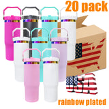 USA warehouse RTS_30oz flip straw rainbow plated macaron mixed 4 colors tumblers for laser engraving_Gabby