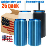 USA warehouse RTS_25 pack 16oz blue plated underneath stainless steel cans for laserengraving _Gabby