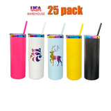 RTS USA warehouse 25 pack 20oz stainless steel rainbow plated straight tumblers with colored pp lids_Gabby