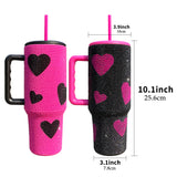 RTS USA warehouse 20 pack Hot pink black 40oz sweet heart print diamond bling rhinestone tumblers with lids and straws_Gabby