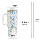 20 pack  40oz Laser engraving holographic leopard print stainless steel tumbler with handle and straw-Gabby