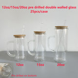 25 pack USA RTS 15oz pre drilled double walled glass snow globe tumbler mugs -Gabby