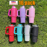 16 pack RTS USA warehouse_40oz Multicolour rhinestone bling studded bling tumbler with handle lid and straw_Gabby