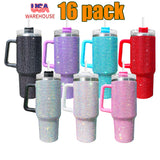 16 pack RTS USA warehouse_40oz Multicolour rhinestone bling studded bling tumbler with handle lid and straw_Gabby