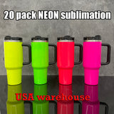 USA warehouse 20pack mirror black plated underneath 30oz 40oz H2.0 NEON colored blank sublimation tumbler mugs for laser engraving-Gabby