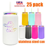 25 pack RTS USA warehouse Powder coated Rainbow underneath 16oz Stainless Steel Tumbler Can -Gabby