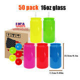 YIPAI USA warehouse RTS_25 pack 50 pack 16oz NEON glass cans with colored lids_Gabby