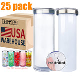 USA warehouse RTS-25 pack 20oz White sublimation blanks DIY glitter snow globe 304 stainless steel straight storyboard-Gabby