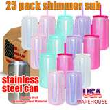 25 pack USA warehouse Holographic shimmer glitter blank sublimation stainless steel 16oz soda beer can-Gabby