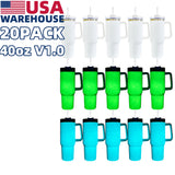 USA warehouse 20 pack 40oz white blank sublimation glow in the dark 40oz tumbler travel coffee mugs with lid and straw