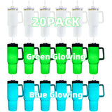 USA warehouse 20 pack 40oz white blank sublimation glow in the dark 40oz tumbler travel coffee mugs with lid and straw