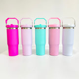 25 pack 30oz Stanley Style Matte Macaron Colors Flip Straw School Tumblers 25pcs-Gabby