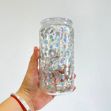 USA RTS _50 pack 16oz holographic clear with leopard glass can _Gabby