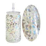 USA RTS _50 pack 16oz holographic clear with leopard glass can _Gabby