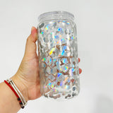 USA RTS _50 pack 16oz holographic clear with leopard glass can _Gabby